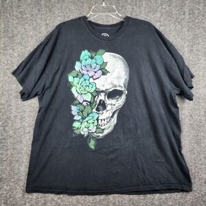 DOM Skull Floral Graphic T-Shirt Women 2XL Black Short Sleeve Cotton Tee